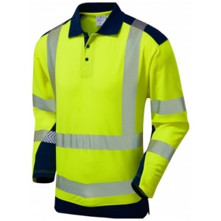 Leo Workwear P15-Y/NV Wringcliff EcoViz Coolviz Plus Sleeved Polo Shirt Yellow/Navy